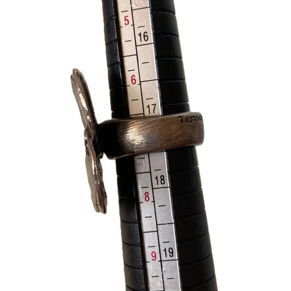 Vintage adjustable 90s Cyclope Floral ring silver tone preloved jewelry - Picture 6 of 7